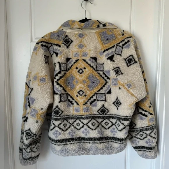 Free People Cream and Black Geometric Sherpa Jacket - Picture 3 of 6